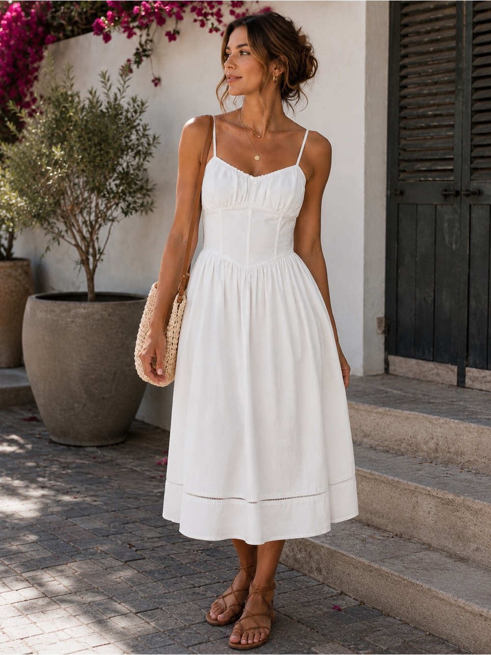 A New Day White Cotton Midi Sundress Size L- New without tags